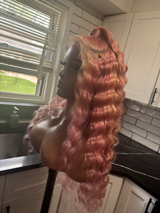 Other - Human Hair Lace Front Wig- Long Wavy Pink Blonde Unit